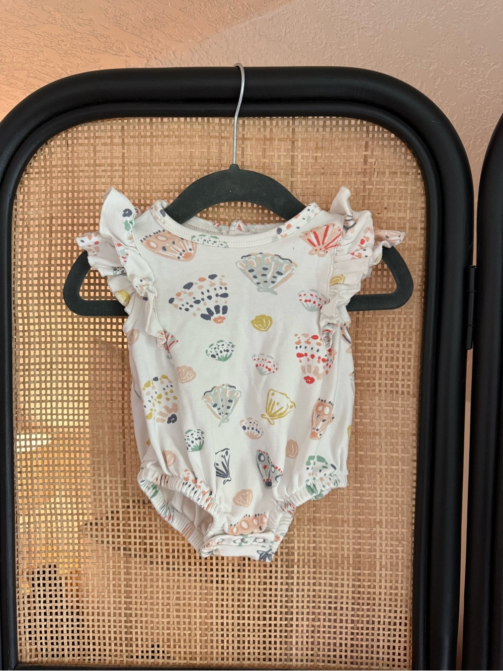 Pehr Baby Girls Ruffle Sleeveless One Piece Seashell White Blue Pink 0-3 Months